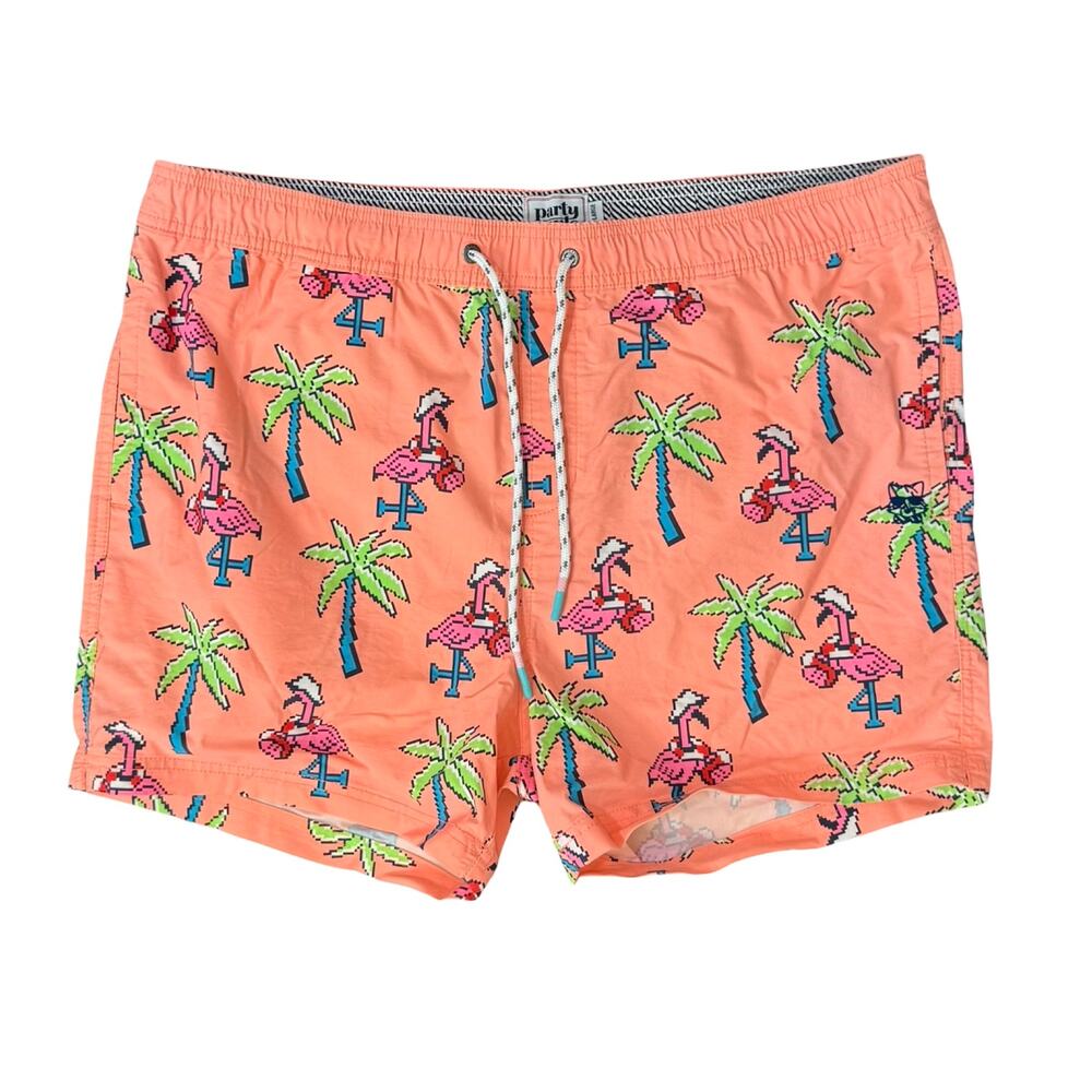 Party Pants Pixel Mingo Palm Tree Flamingo Shorts Coral Pink 5" Inseam Size XXL